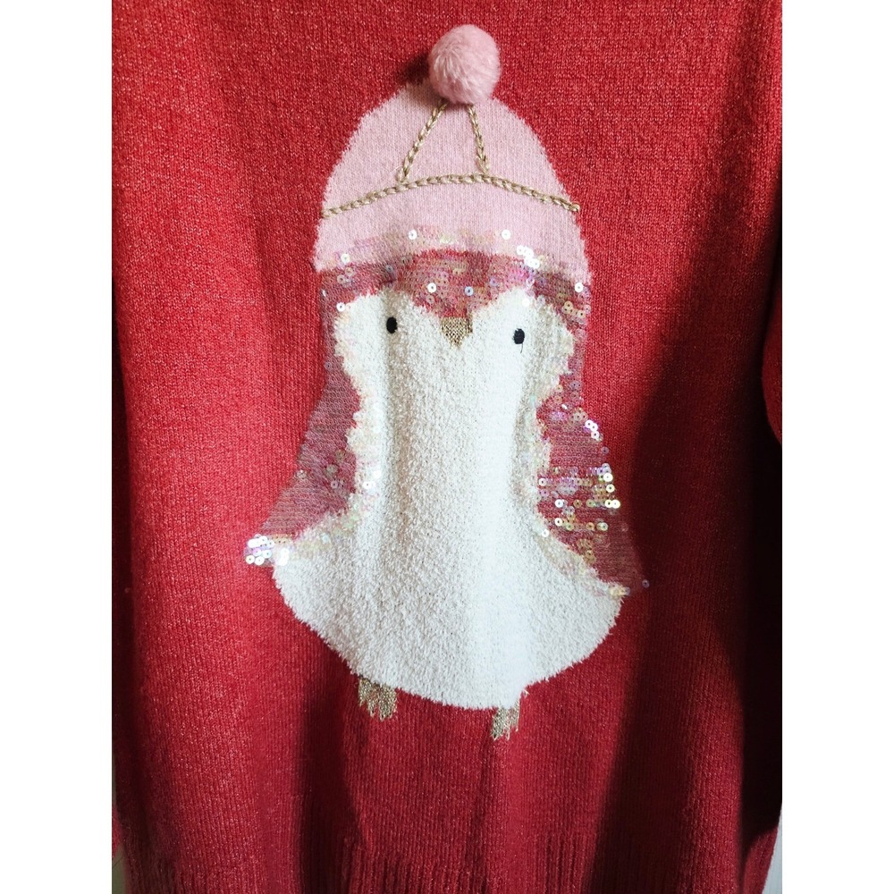 LC Lauren Conrad XXL Penguin Sequin Christmas Sweater Red Metallic - Picture 4 of 14